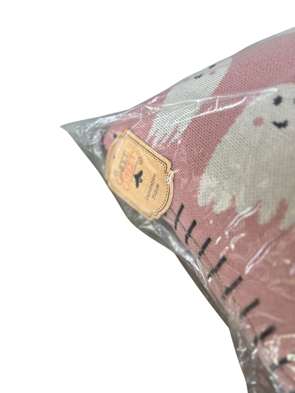 NWT Sweet Street Pink Halloween Knit Ghost Pillow 16x24 Whipstitch Edge - Picture 4 of 8